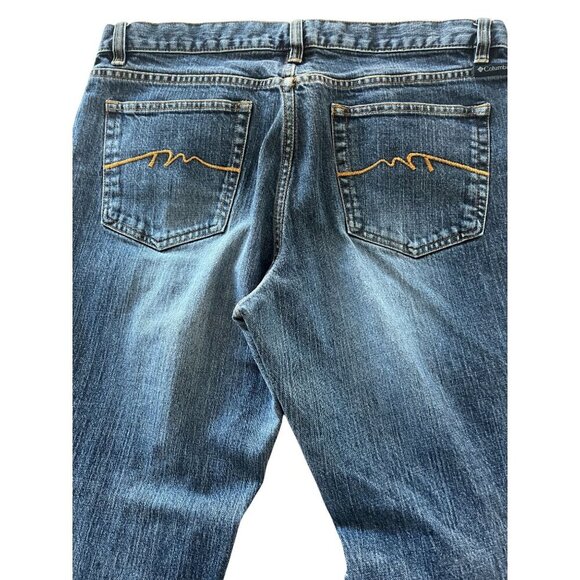 Columbia Jeans Womens 14 Blue Denim Boot Cut Leg Faded Distressed Torn - Picture 11 of 14